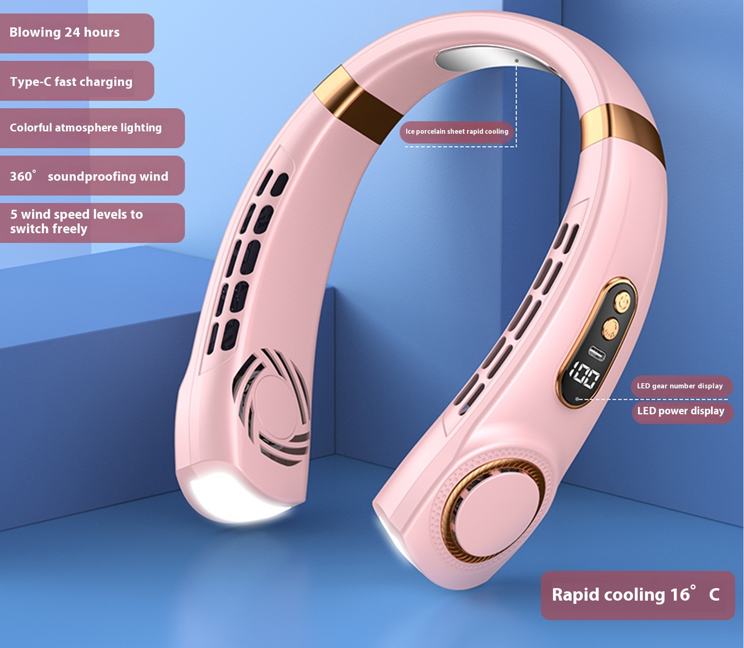 ChillFlow™ Portable Neck Fan- Blush Pink